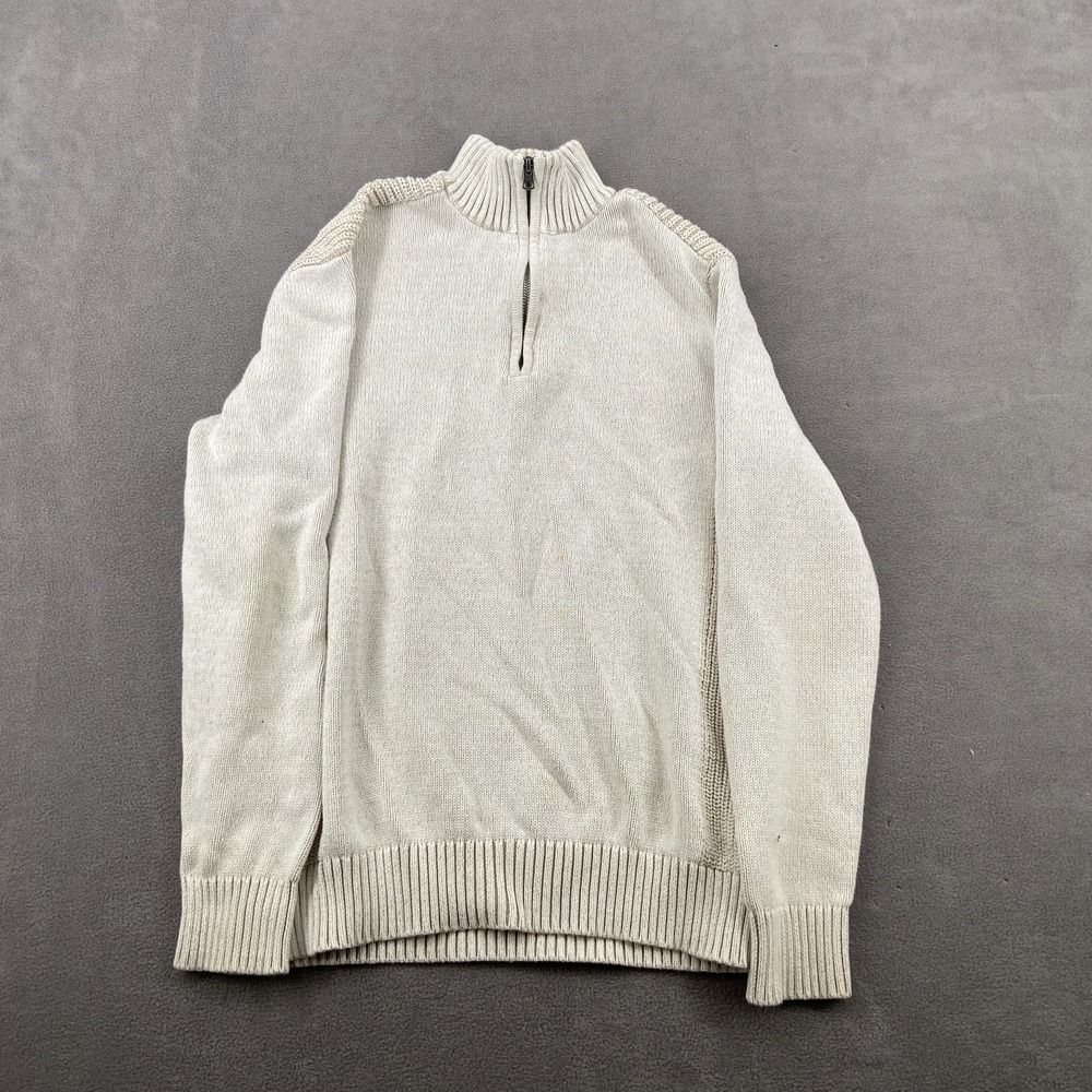 Helix 1/4-Zip Sweater Mens Medium Light Beige Textured Shoulder‎ Panel Pullover